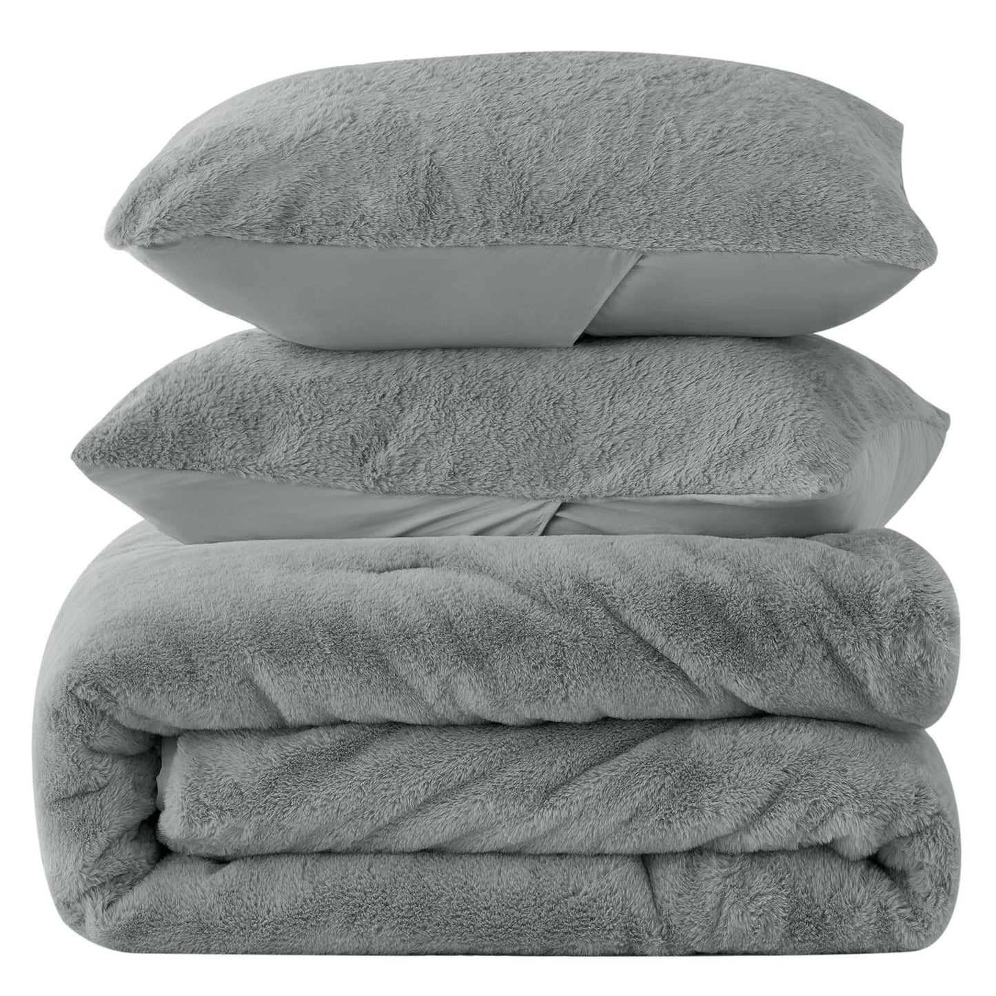 BEDELITE Faux Fur Fleece Queen Comforter Set - Fluffy & Warm Grey Comforter Queen Size,Ultra Soft and Cozy Winter Bedding Set,Fuzzy Thick Bed Set,1 Comforter and 2 Pillowcases