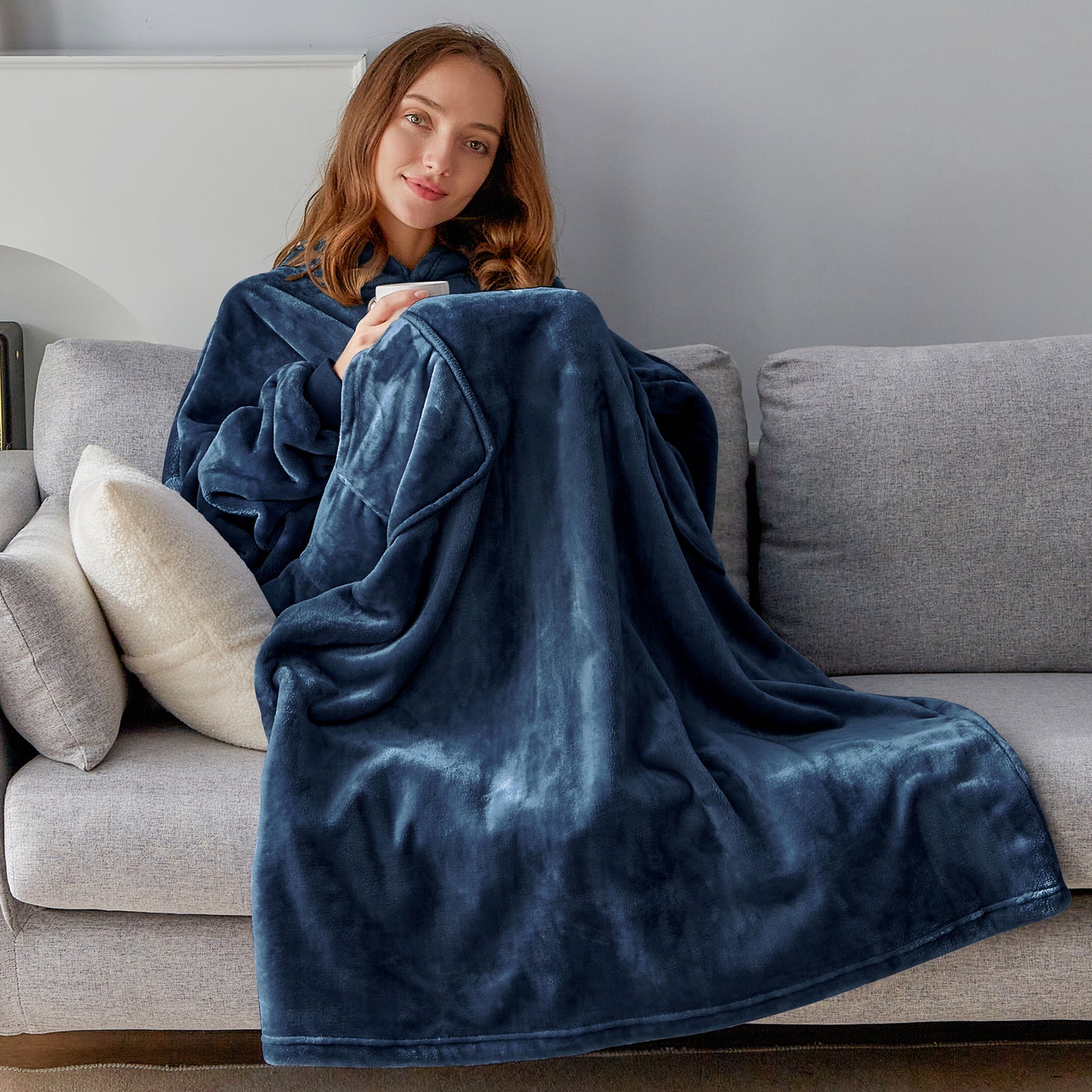 Wearable Blanket Hoodie, Oversized Long Fleece Hooded Blanket Adult, Cozy Warm Sweatshirt Blanket for Women Men Teen