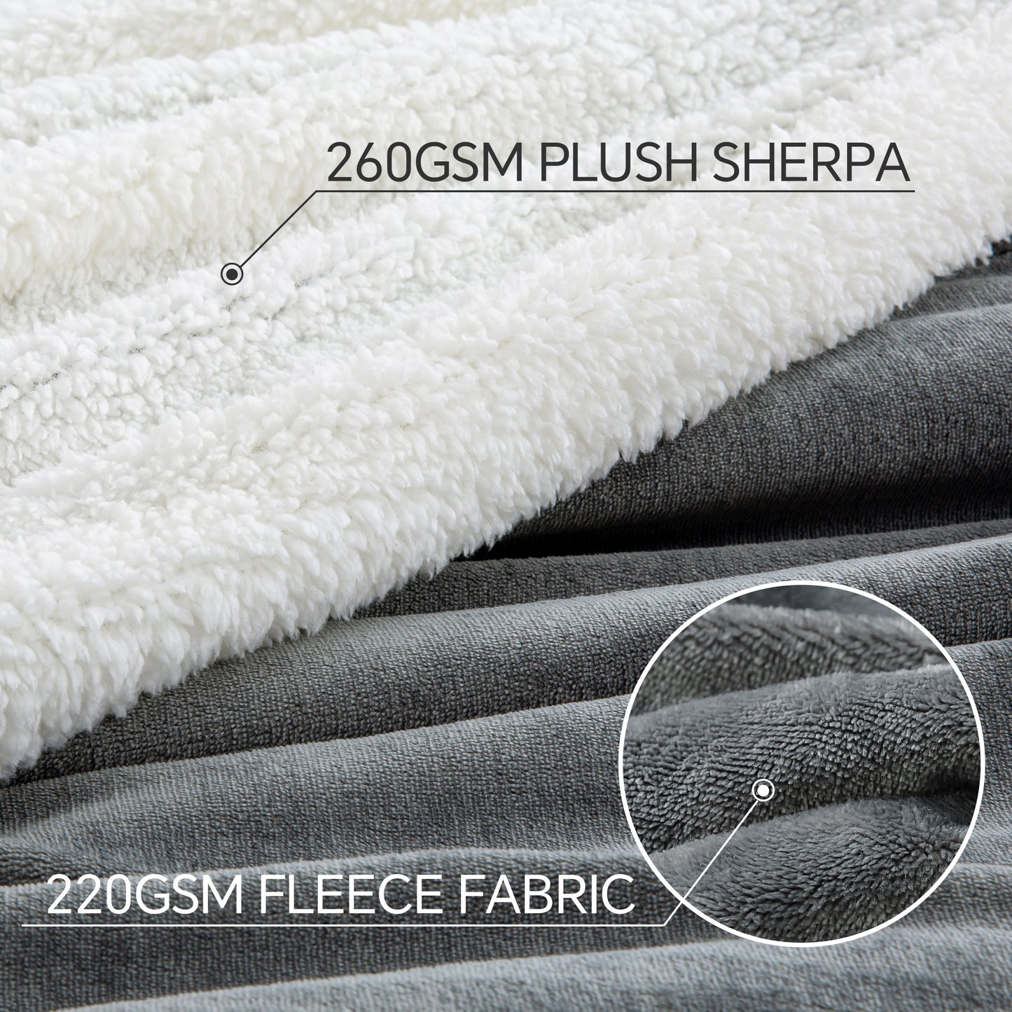 Sherpa Fleece Blankets Queen Size, Grey Thick Warm Blankets for Winter, Super Soft & Cozy Fuzzy Bed Blanket