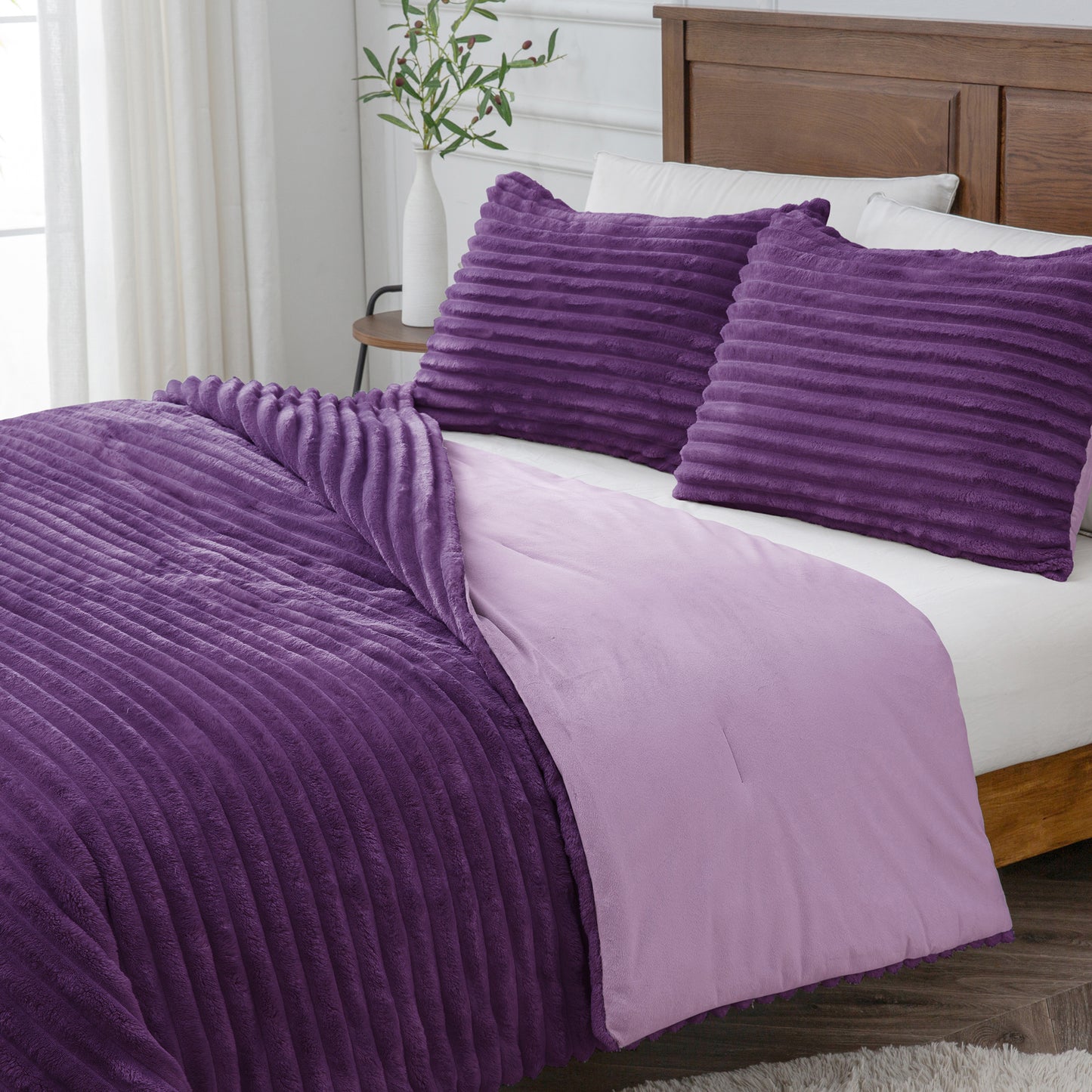 Fleece Comforter Set -Super Soft & Warm Fluffy Bedding, Luxury Fuzzy Heavy Bed Set for Winter