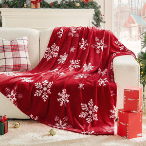 christmas throw blanket with red snowflake design