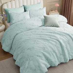 Bow comforter set soft fluffy bedding blue