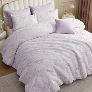 Bow comforter set soft fluffy bedding lavender