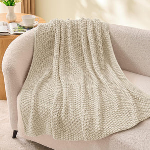 Super Soft Cozy Woven Beige Twin Blanket
