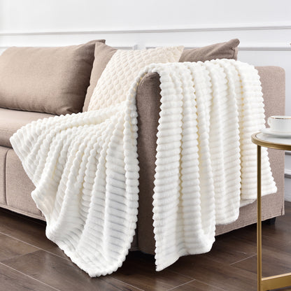 Fleece Blanket - 3D Ribbed Jacquard Decorative Throw Blanket for Couch & Bed, Lightweight Warm Cozy Soft Fuzzy Blankets All Seasons Suitable