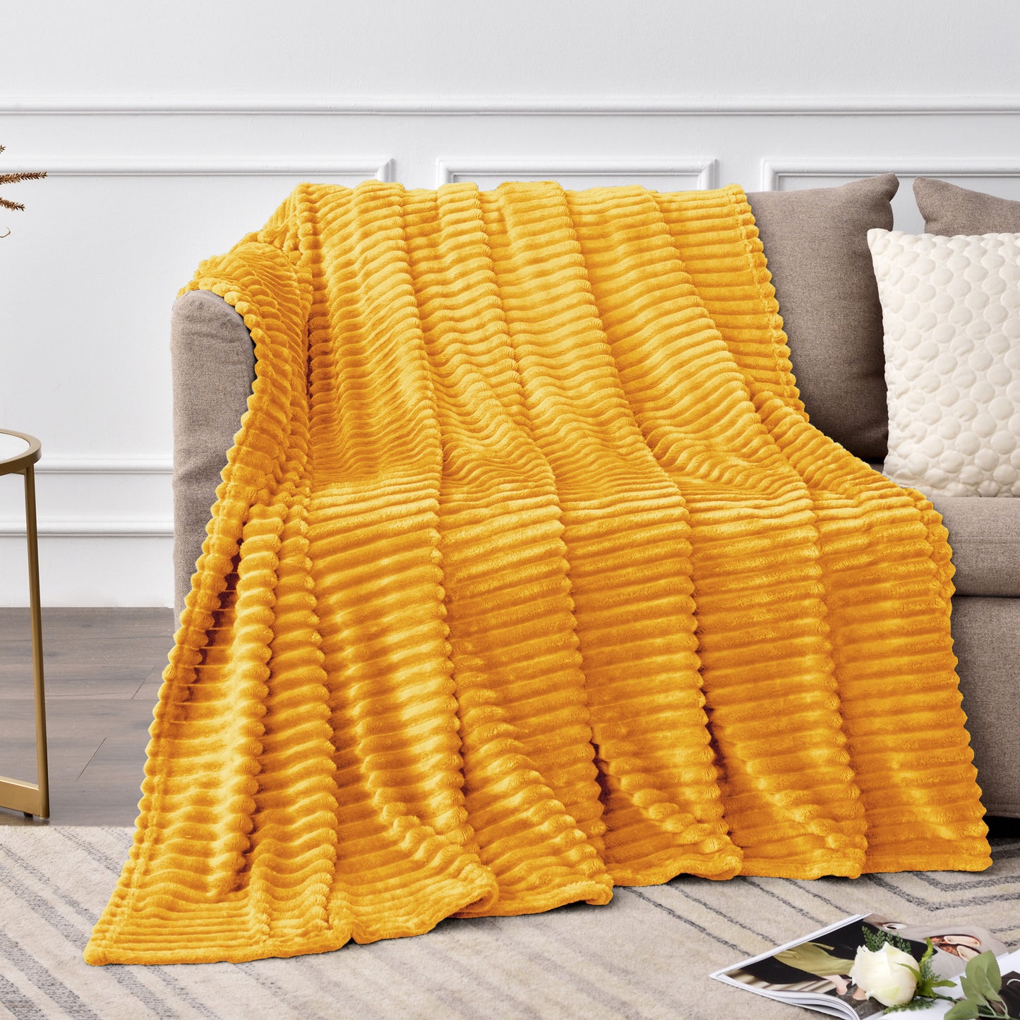 Fleece Blanket - 3D Ribbed Jacquard Decorative Throw Blanket for Couch & Bed, Lightweight Warm Cozy Soft Fuzzy Blankets All Seasons Suitable