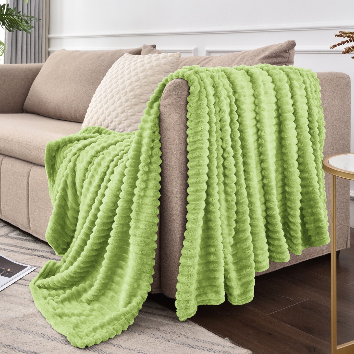 Fleece Blanket - 3D Ribbed Jacquard Decorative Throw Blanket for Couch & Bed, Lightweight Warm Cozy Soft Fuzzy Blankets All Seasons Suitable