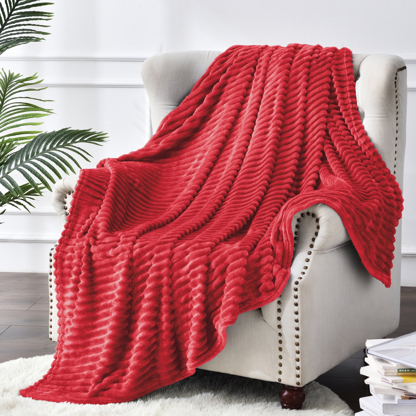 Fleece Blanket - 3D Ribbed Jacquard Decorative Throw Blanket for Couch & Bed, Lightweight Warm Cozy Soft Fuzzy Blankets All Seasons Suitable