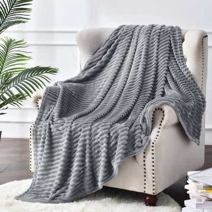 Fleece Blanket - 3D Ribbed Jacquard Decorative Throw Blanket for Couch & Bed, Lightweight Warm Cozy Soft Fuzzy Blankets All Seasons Suitable