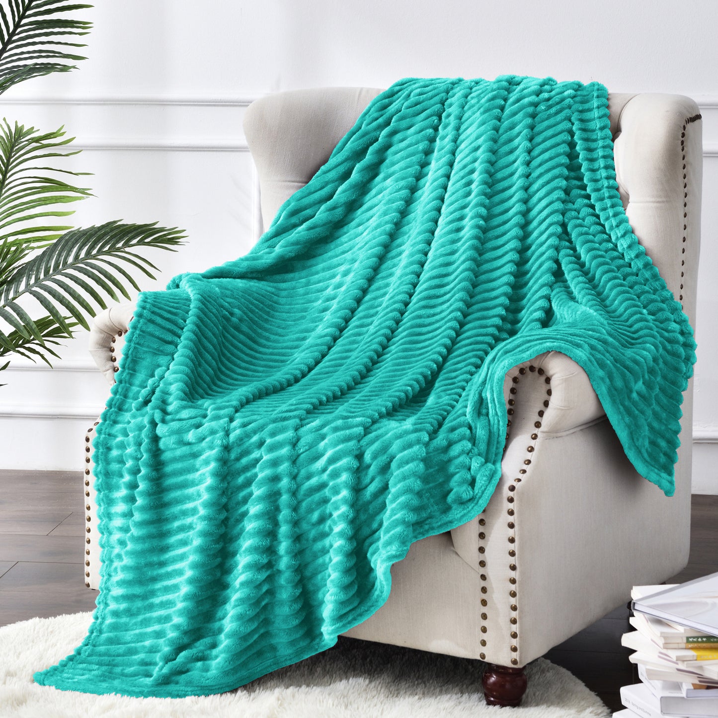 Fleece Blanket - 3D Ribbed Jacquard Decorative Throw Blanket for Couch & Bed, Lightweight Warm Cozy Soft Fuzzy Blankets All Seasons Suitable