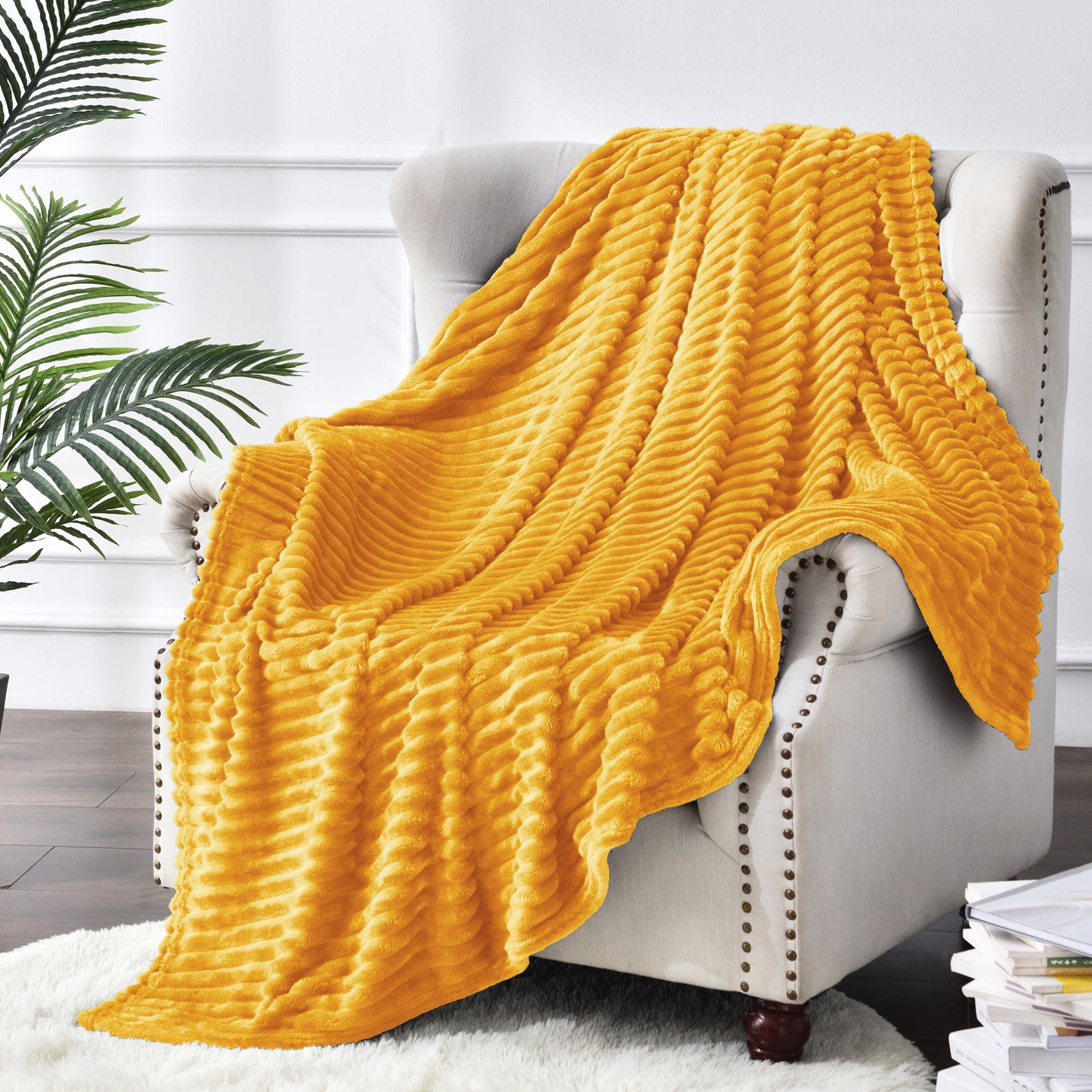 Fleece Blanket - 3D Ribbed Jacquard Decorative Throw Blanket for Couch & Bed, Lightweight Warm Cozy Soft Fuzzy Blankets All Seasons Suitable
