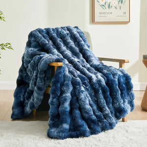 Decorative Tie-Dye Plush Bubble Blanket Blue