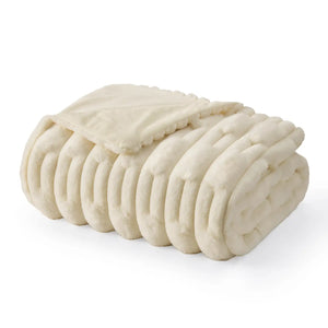 Faux Fur Cream Throw Blanket beige
