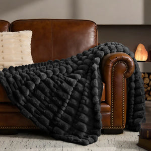 Faux Fur Cream Throw Blanket black