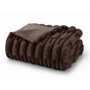 Faux Fur Cream Throw Blanket brown