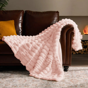 Faux Fur Cream Throw Blanket pink