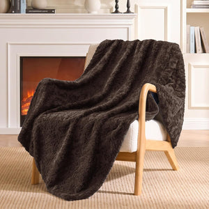 Faux fur throw blanket Dark Brown for couch bed sofa