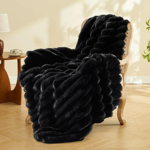 Luxurious 3D Striped Black Fluffy Blanket