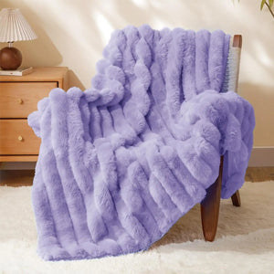 Luxurious 3D Striped Fluffy Blanket lavender