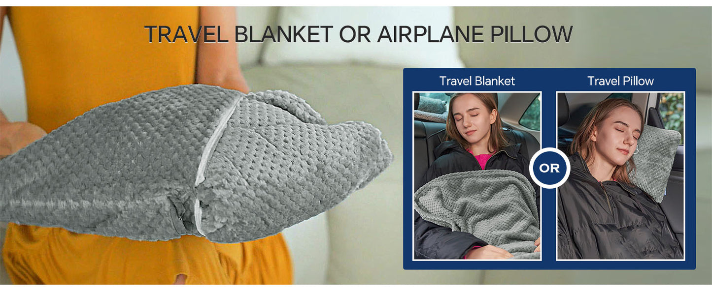 BEDELITE Travel Blanket Airplane Compact with Bag, Portable and Packable Jacquard Travel Pillow and Blanket Set, Airplane Blanket Travel Essentials with Luggage Sleeve & Backpack Clip