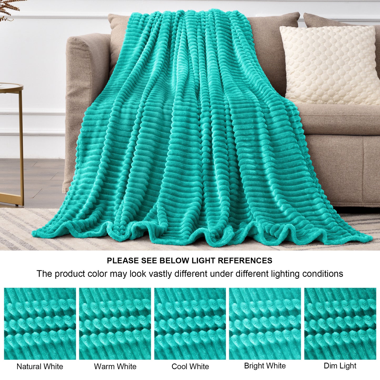 Fleece Blanket Queen Size – 3D Ribbed Jacquard Soft and Warm Decorative Fuzzy Blankets – Cozy, Fluffy, Plush Lightweight Throw Blankets for Couch, Bed, Sofa