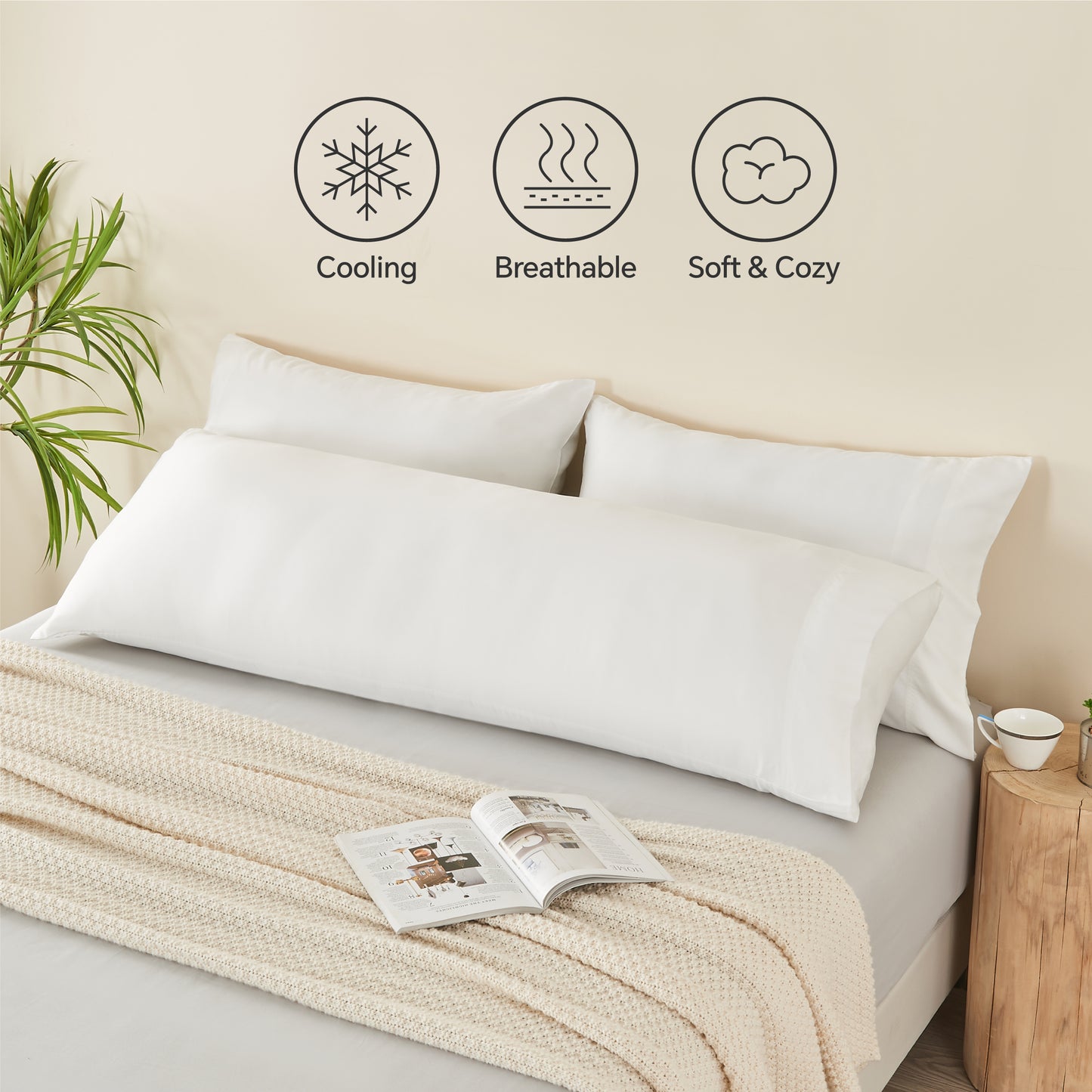 Pillow Cases Set of 2 Pack, Rayon Derived from Bamboo, Cooling Pillow Cases for Hot Sleepers & Night Sweats, Breathable and Silky Soft Envelope Pillowcases