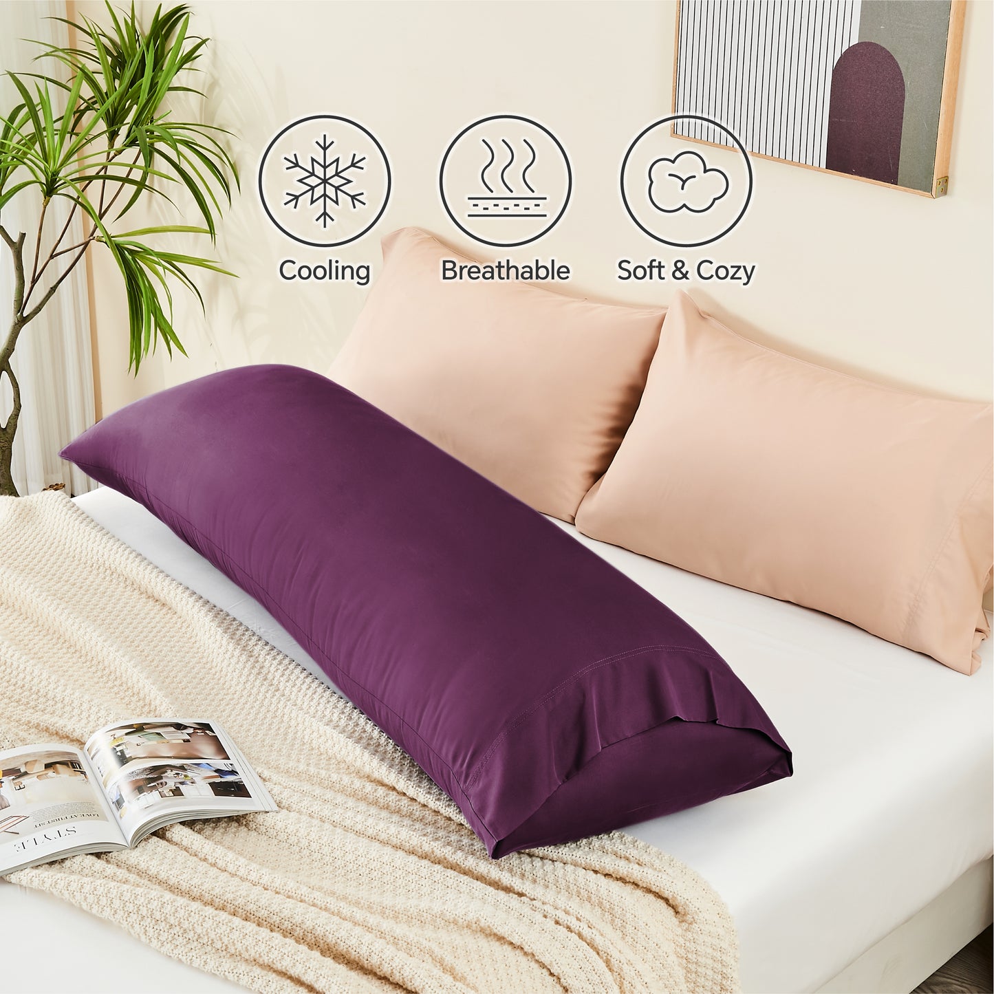 Pillow Cases Set of 2 Pack, Rayon Derived from Bamboo, Cooling Pillow Cases for Hot Sleepers & Night Sweats, Breathable and Silky Soft Envelope Pillowcases
