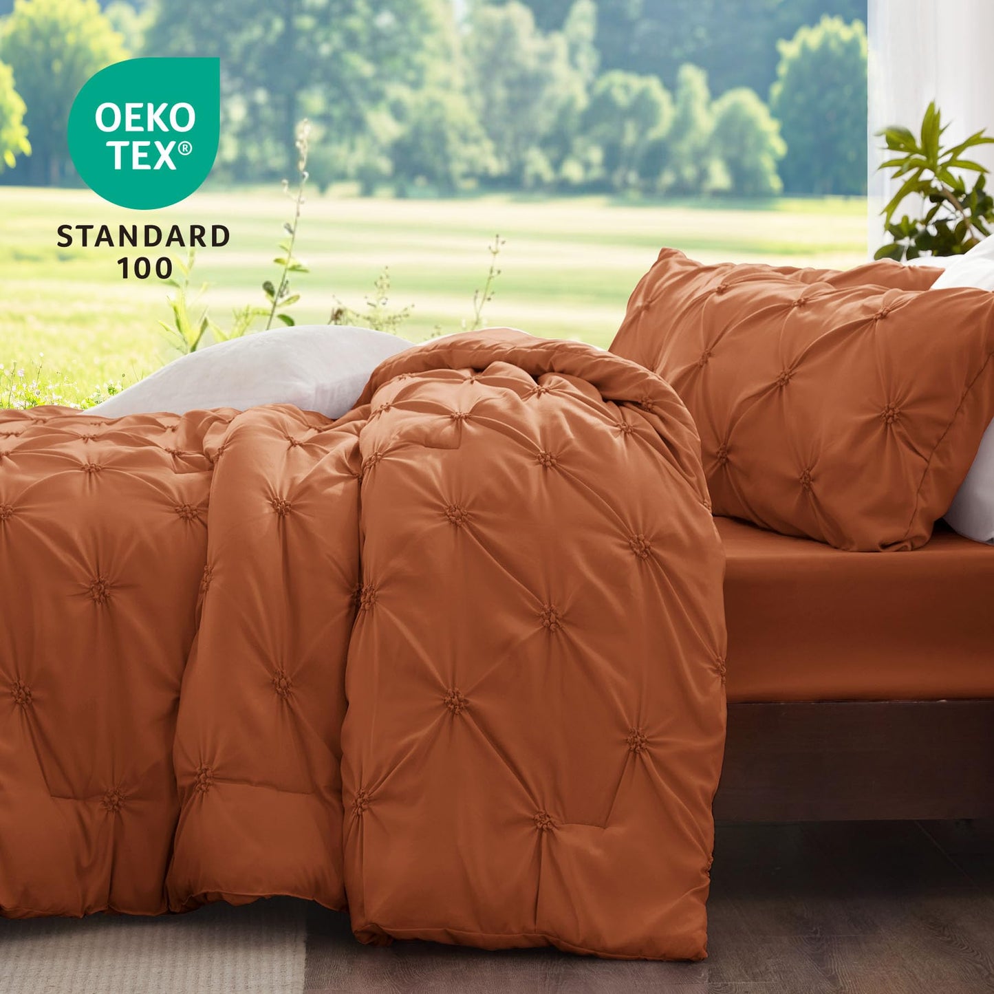 BEDELITE Burnt Orange Twin Comforter Set - 2 Peices Boho Pintuck Bedding Comforter Sets, Lightweight Soft & Warm Twin Bedding Sets with 1 Pillowcase for All Season