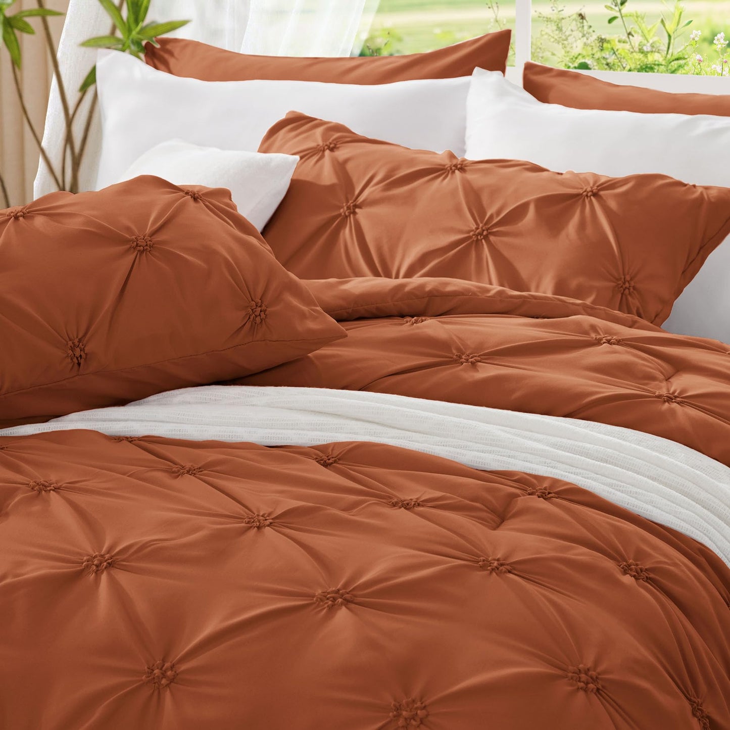 BEDELITE Burnt Orange Twin Comforter Set - 2 Peices Boho Pintuck Bedding Comforter Sets, Lightweight Soft & Warm Twin Bedding Sets with 1 Pillowcase for All Season