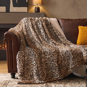 luxury faux fur print blanket Brown