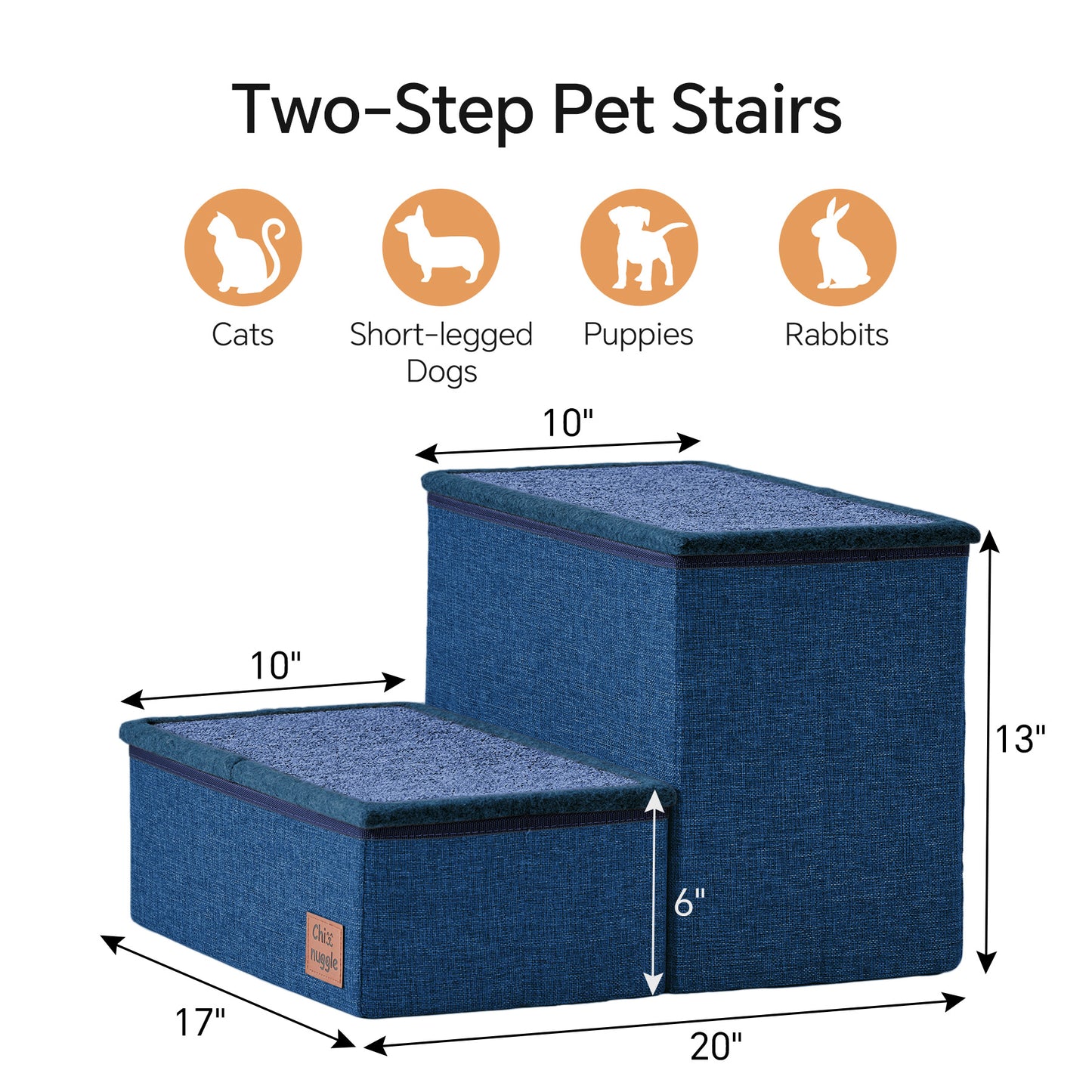 ChiXnuggle Dog Stairs for Bed and Couch - 17" H, 3 Step Portable Dog Steps with Detachable Mats & Storage, Foldable Pet Steps for Small Medium or Large Dogs Puppy, Grey