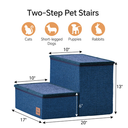 ChiXnuggle Dog Stairs for Bed and Couch - 17" H, 3 Step Portable Dog Steps with Detachable Mats & Storage, Foldable Pet Steps for Small Medium or Large Dogs Puppy, Grey