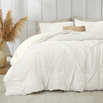 BEDELITE Pintuck Fluffy Comforter Set - Super Soft Sherpa Comforter , Luxury Warm Bedding Set for Winter, Fuzzy Bed Set