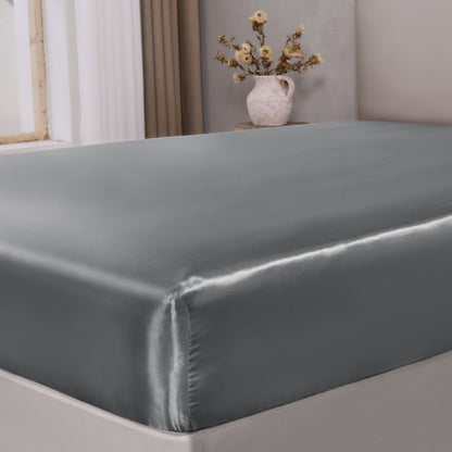 BEDELITE Satin Fitted Sheet with Elastic Corner Straps, Luxury Soft Silk-Like Bed Sheet for Hair & Skin, 1 Deep Pocket Fitted Sheet Only Fits 15" Mattress, Fade & Wrinkle Resistant