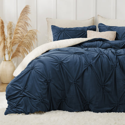 BEDELITE Pintuck Fluffy Comforter Set - Super Soft Sherpa Comforter , Luxury Warm Bedding Set for Winter, Fuzzy Bed Set