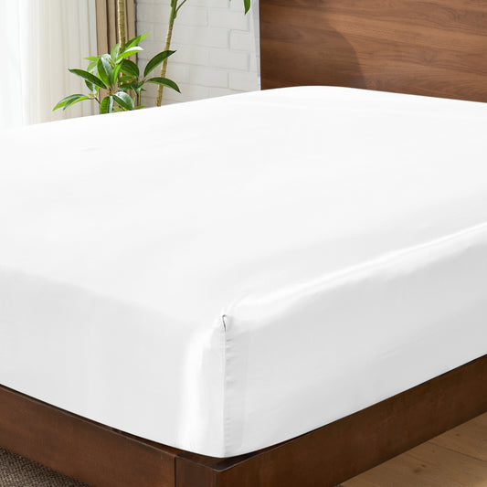 BEDELITE Satin Fitted Sheet with Elastic Corner Straps, Luxury Soft Silk-Like Bed Sheet for Hair & Skin, 1 Deep Pocket Fitted Sheet Only Fits 15" Mattress, Fade & Wrinkle Resistant