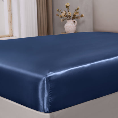 BEDELITE Satin Fitted Sheet with Elastic Corner Straps, Luxury Soft Silk-Like Bed Sheet for Hair & Skin, 1 Deep Pocket Fitted Sheet Only Fits 15" Mattress, Fade & Wrinkle Resistant