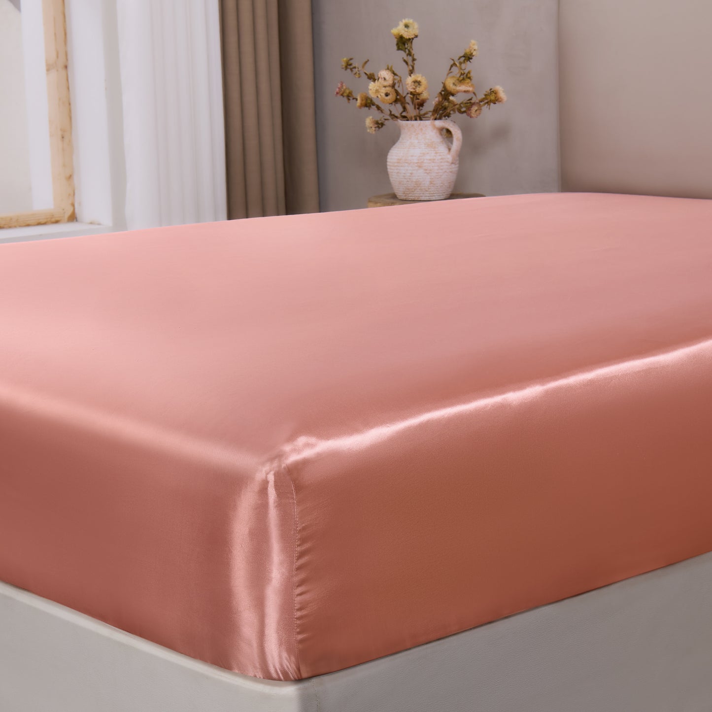 BEDELITE Satin Fitted Sheet with Elastic Corner Straps, Luxury Soft Silk-Like Bed Sheet for Hair & Skin, 1 Deep Pocket Fitted Sheet Only Fits 15" Mattress, Fade & Wrinkle Resistant
