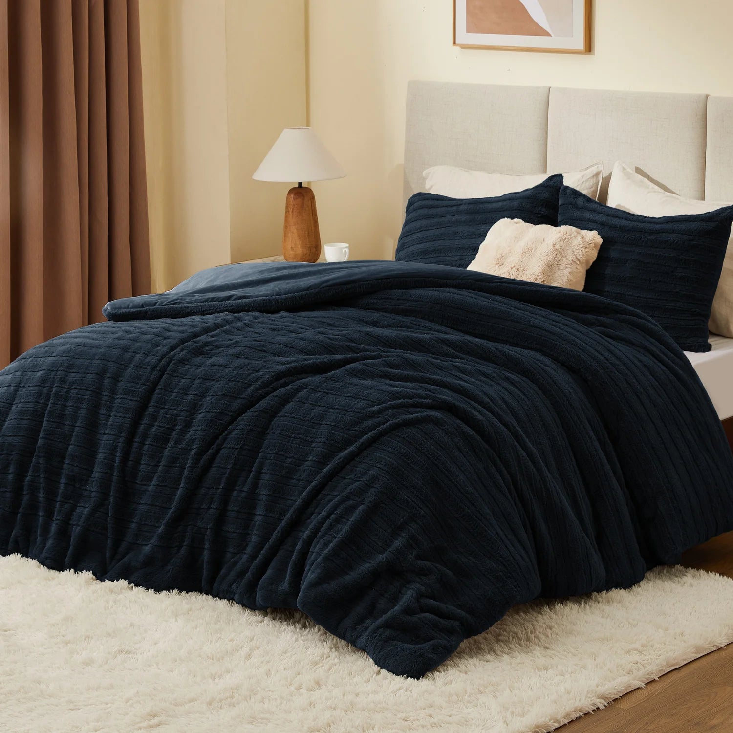BEDELITE Fleece Comforter Set -Super Soft & Warm Fluffy Faux Fur Bedding - Luxury Fuzzy Heavy Bed Set