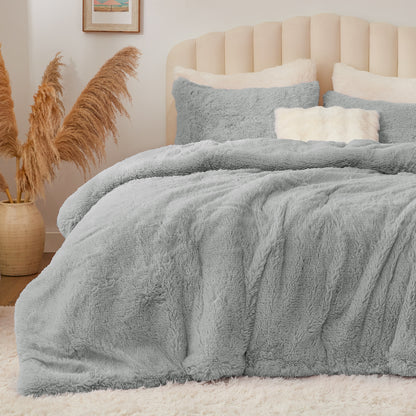 BEDELITE Fluffy Comforter Set Size, Fuzzy Faux Fur Comforter Bedding Set, 3Pieces Soft Warm Shaggy Bed Set (1 Comforter & 2 Pillowcases) as Gifts for Women