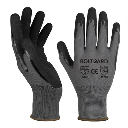 Work Gloves Men with Double Sandy Nitrile Coated Grip, Black Micro-Foam Nitrile Glove for Gardening, Mechanics, Construction, Warehouse, 3pair