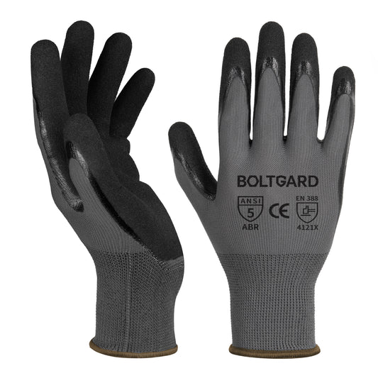 Work Gloves Men with Double Sandy Nitrile Coated Grip, Black Micro-Foam Nitrile Glove for Gardening, Mechanics, Construction, Warehouse, 3pair