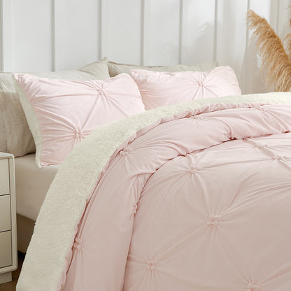 BEDELITE Pintuck Fluffy Comforter Set - Super Soft Sherpa Comforter , Luxury Warm Bedding Set for Winter, Fuzzy Bed Set