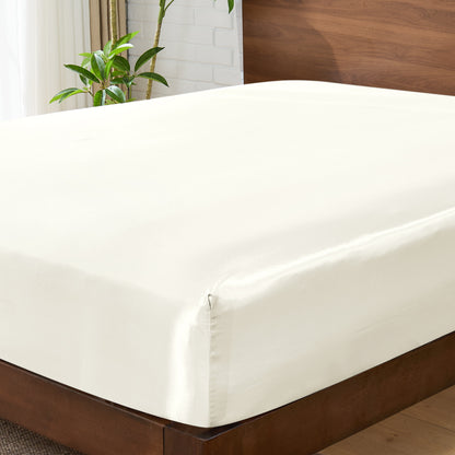BEDELITE Satin Fitted Sheet with Elastic Corner Straps, Luxury Soft Silk-Like Bed Sheet for Hair & Skin, 1 Deep Pocket Fitted Sheet Only Fits 15" Mattress, Fade & Wrinkle Resistant
