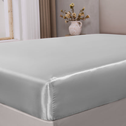 BEDELITE Satin Fitted Sheet with Elastic Corner Straps, Luxury Soft Silk-Like Bed Sheet for Hair & Skin, 1 Deep Pocket Fitted Sheet Only Fits 15" Mattress, Fade & Wrinkle Resistant