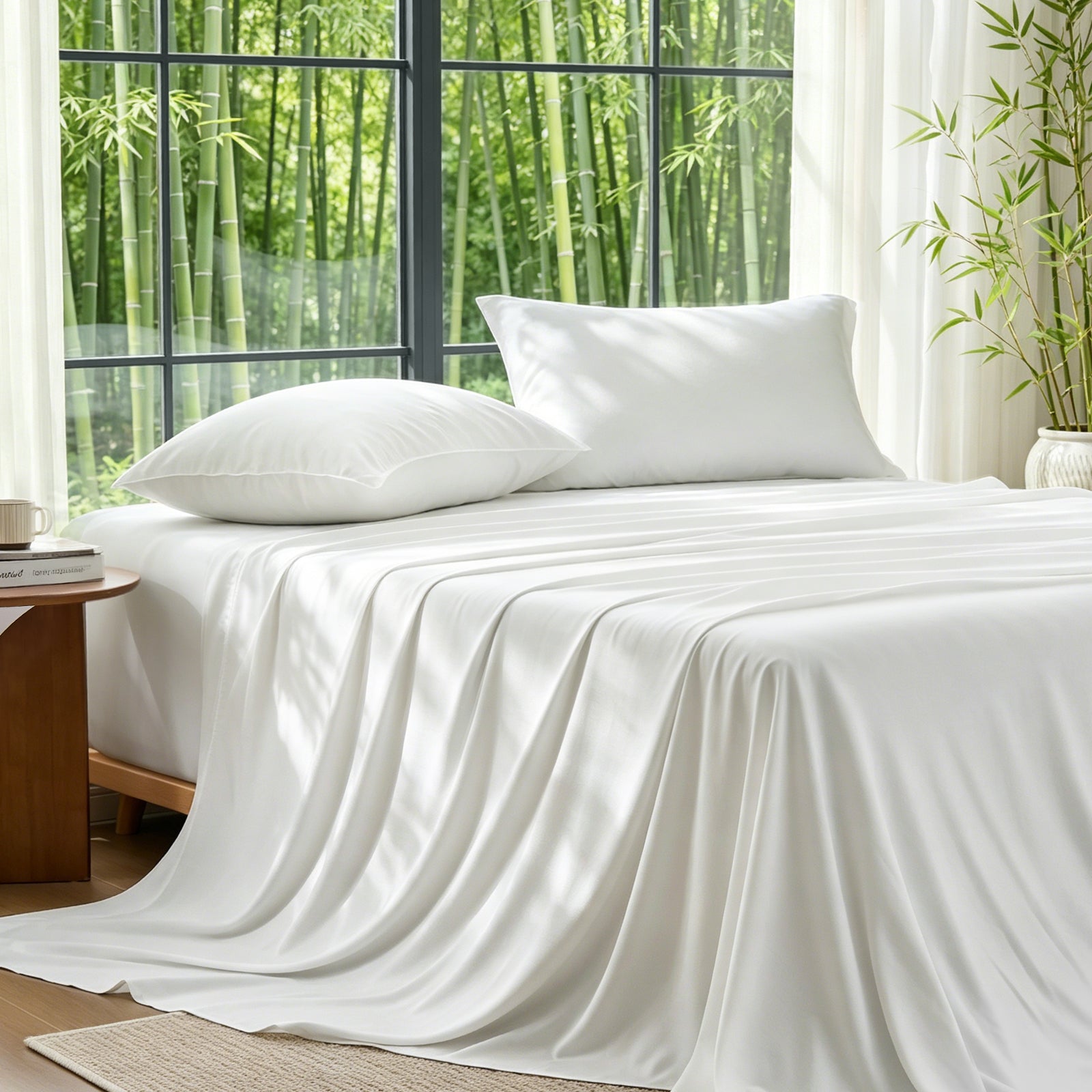 BEDELITE Bamboo Viscose Sheets - 100% Organically Grown, Up to 18" Deep Pocket Queen Sheet Set, All Round Elastic & Corner Straps, Luxury Silky Soft Cooling Sheets for Hot Sleepers, 4 Pieces