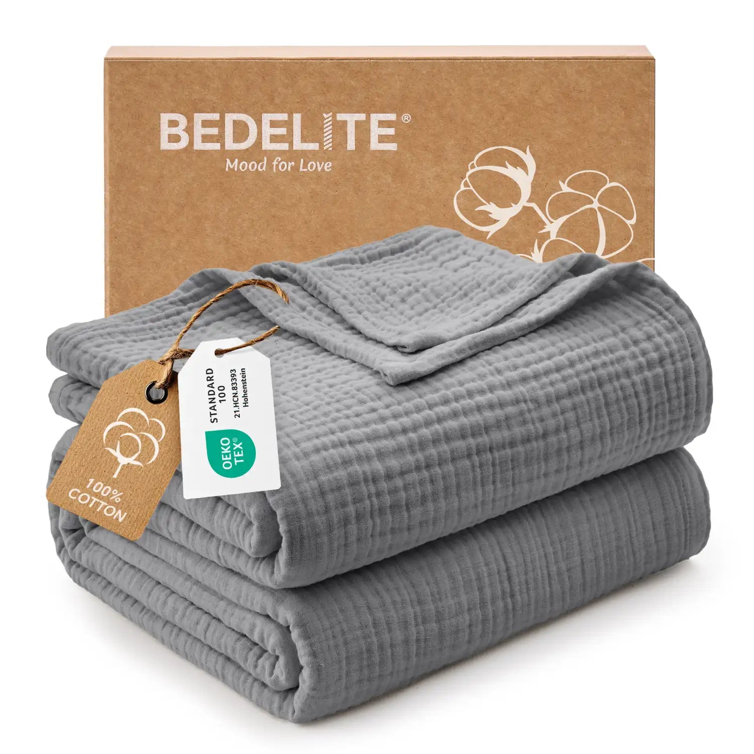 100% Cotton Muslin Throw Blanket grey color