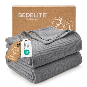 100% Cotton Muslin Throw Blanket grey color