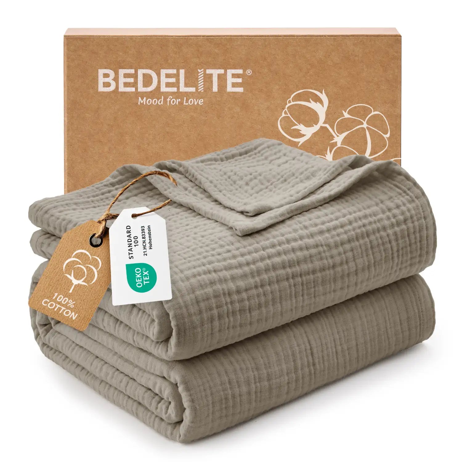100% Cotton Muslin Throw Blanket taupe color