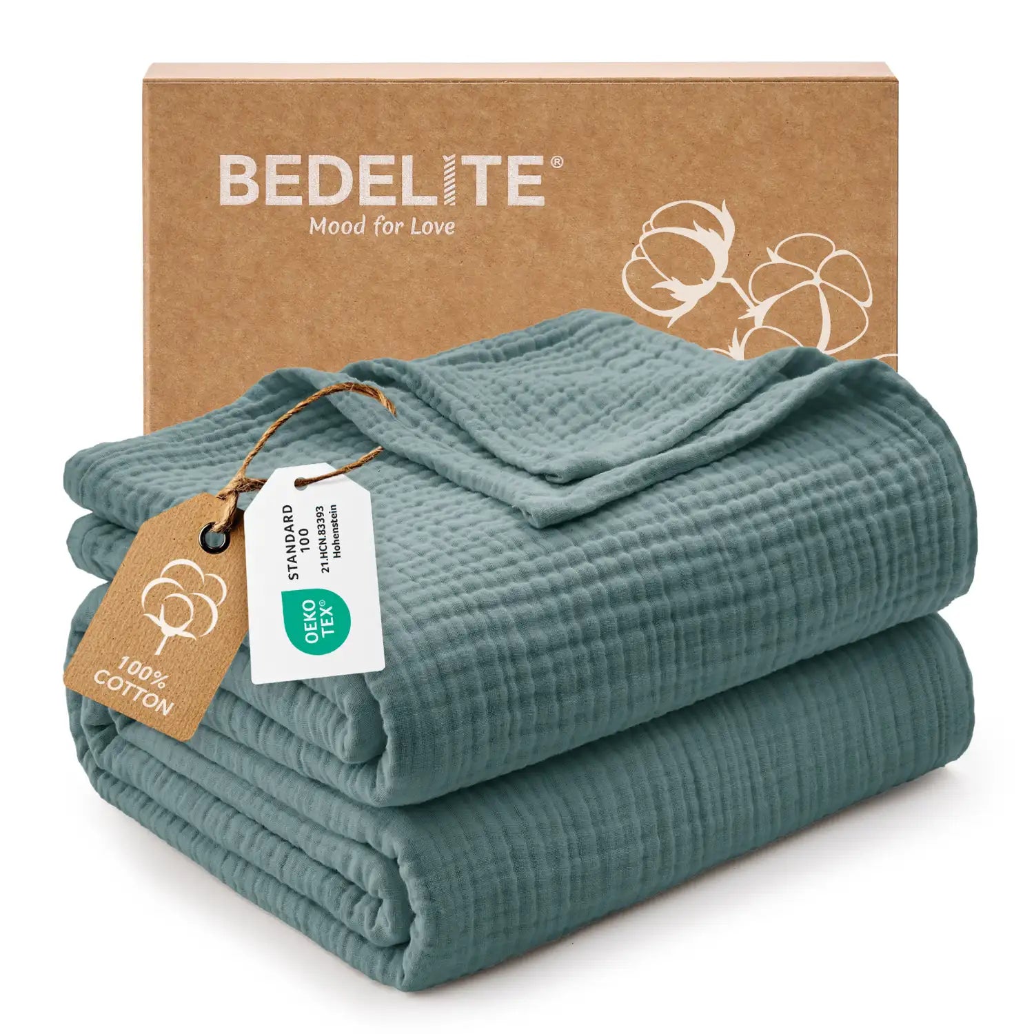 100% Cotton Muslin Throw Blanket teal color